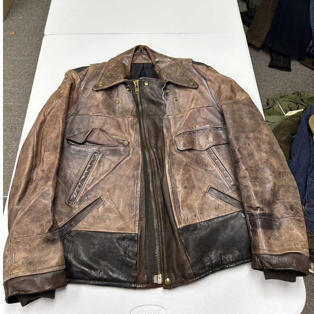 Sportime Horsehide Leather Flight Jacket Mens Brown Distressed Vintage 50s C2